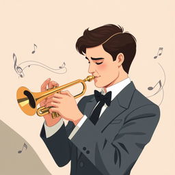 An elegant illustration of a man playing the trumpet, inspired by the style of IncrediBox but presented in a more refined and sophisticated manner