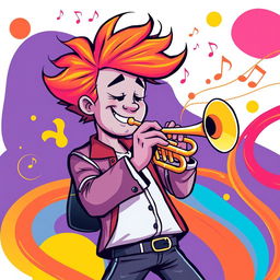 An illustration of a man playing the trumpet in a style reminiscent of the initial images generated for the request 'Draw a picture of a rock musician playing an electric guitar in IncrediBox style