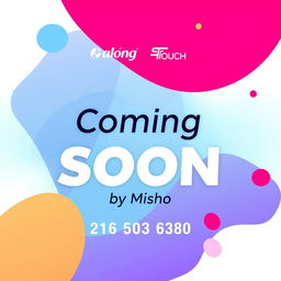 A vibrant and eye-catching flyer design featuring the words 'Coming Soon' prominently in the center