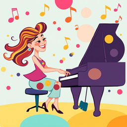 An illustration of a woman playing the piano in an IncrediBox style