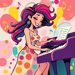 An illustration of a woman playing the piano in an IncrediBox style