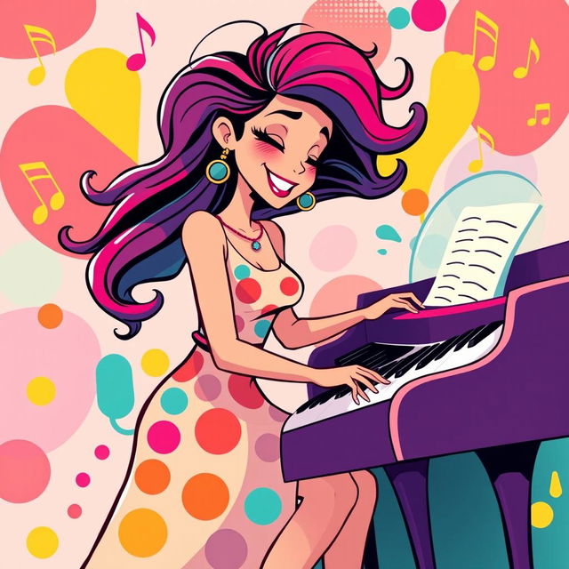 An illustration of a woman playing the piano in an IncrediBox style