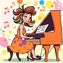 An illustration of a woman playing the piano in an IncrediBox style