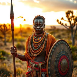 A fierce Zulu warrior woman clad in traditional attire, showcasing her vibrant cultural heritage