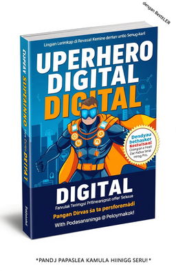 A vibrant book cover design titled "SUPERHERO DIGITAL: Panduan Lengkap Privasi & Keamanan Online untuk Semua" with an engaging tagline "Lindungi Dirimu di Rimba Digital dengan Cara yang Menyenangkan!"