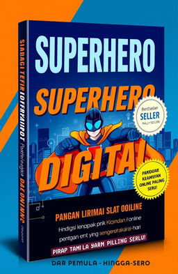 A vibrant book cover design titled "SUPERHERO DIGITAL: Panduan Lengkap Privasi & Keamanan Online untuk Semua" with an engaging tagline "Lindungi Dirimu di Rimba Digital dengan Cara yang Menyenangkan!"