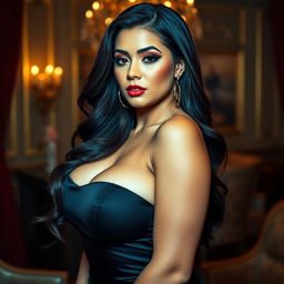 A stunning portrait of a voluptuous woman with prominent curves, exuding confidence and allure
