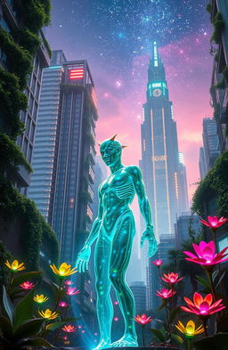 A vibrant science fiction scene showcasing a dramatic metamorphosis event