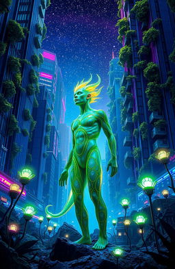 A vibrant science fiction scene showcasing a dramatic metamorphosis event