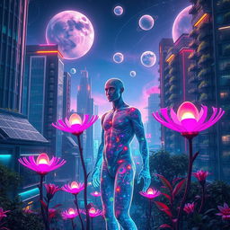 A vibrant science fiction scene showcasing a dramatic metamorphosis event that embodies themes of sustainability, space exploration, and a utopian future
