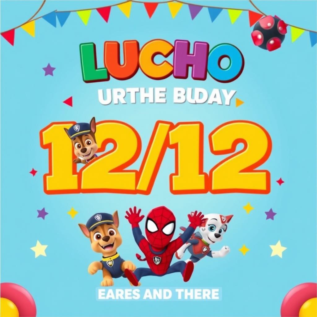 A festive birthday invitation image for a 4-year-old boy named Lucho