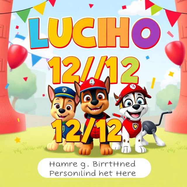 A festive birthday invitation image for a 4-year-old boy named Lucho