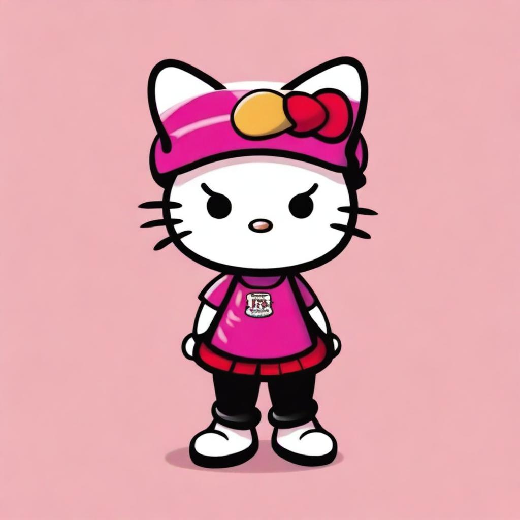 A digital art of an adorable yet angry Hello Kitty, styled as a cholo