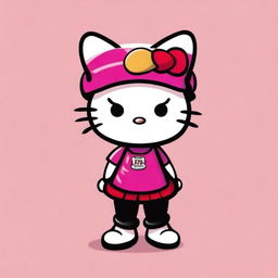 A digital art of an adorable yet angry Hello Kitty, styled as a cholo