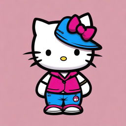 A digital art of an adorable yet angry Hello Kitty, styled as a cholo