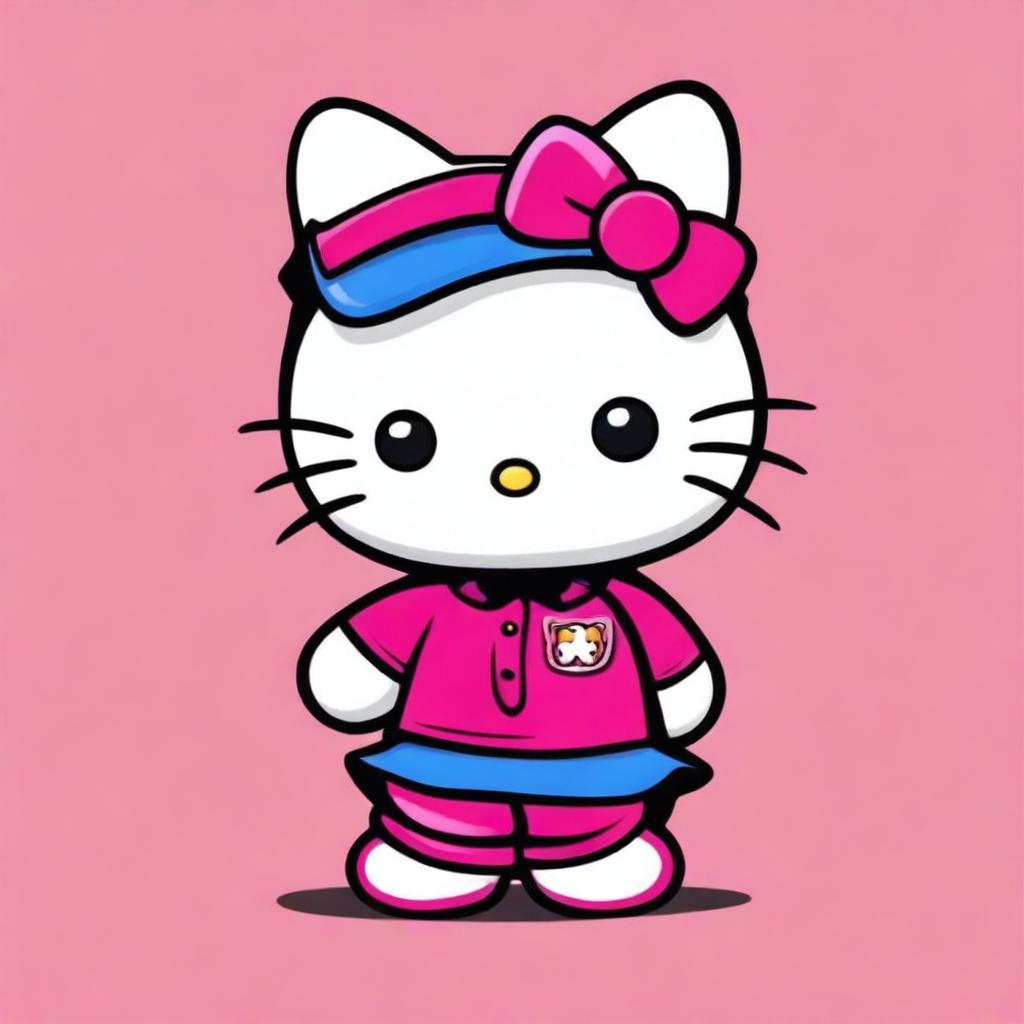 A digital art of an adorable yet angry Hello Kitty, styled as a cholo