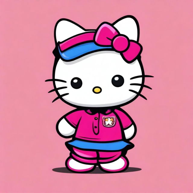 A digital art of an adorable yet angry Hello Kitty, styled as a cholo