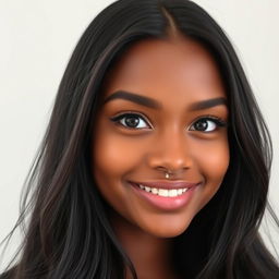 A portrait of a beautiful woman with a fair complexion and dark skin tone