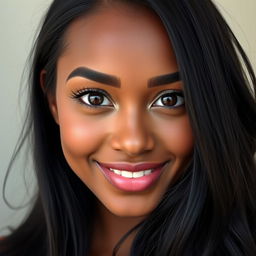 A portrait of a beautiful woman with a fair complexion and dark skin tone