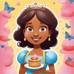 A high-quality, digital art cover for a children's book titled 'Princess Caramelia and the Bitter Cake'