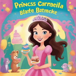 A high-quality, digital art cover for a children's book titled 'Princess Caramelia and the Bitter Cake'