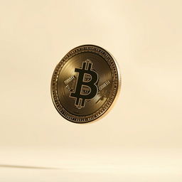 A highly detailed and realistic image of a spinning coin in mid-air, capturing the gleaming edges of the metal, reflecting the light beautifully