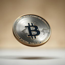 A highly detailed and realistic image of a spinning coin in mid-air, capturing the gleaming edges of the metal, reflecting the light beautifully