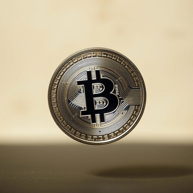 A highly detailed and realistic image of a spinning coin in mid-air, capturing the gleaming edges of the metal, reflecting the light beautifully