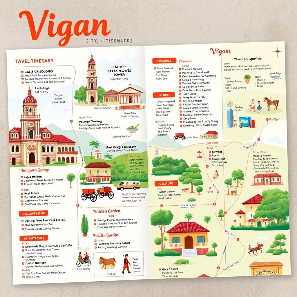 A beautifully detailed travel itinerary for a 3-day, 2-night trip to Vigan City, Philippines