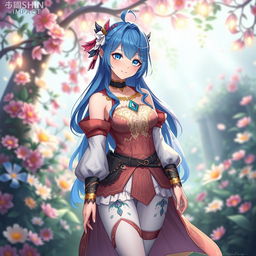 A fresh character design for Layla from Genshin Impact, showcasing her with striking blue hair styled elegantly