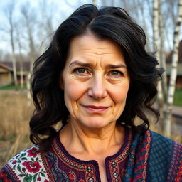 A portrait of a Russian middle-aged woman, showcasing her natural beauty and expressive features