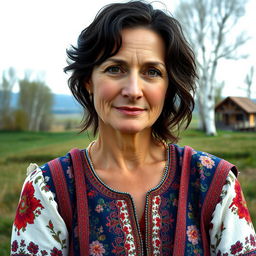 A portrait of a Russian middle-aged woman, showcasing her natural beauty and expressive features
