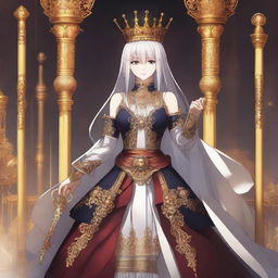 A high-quality digital art illustration of a 'Ruler' servant from the Type-Moon's Fate series