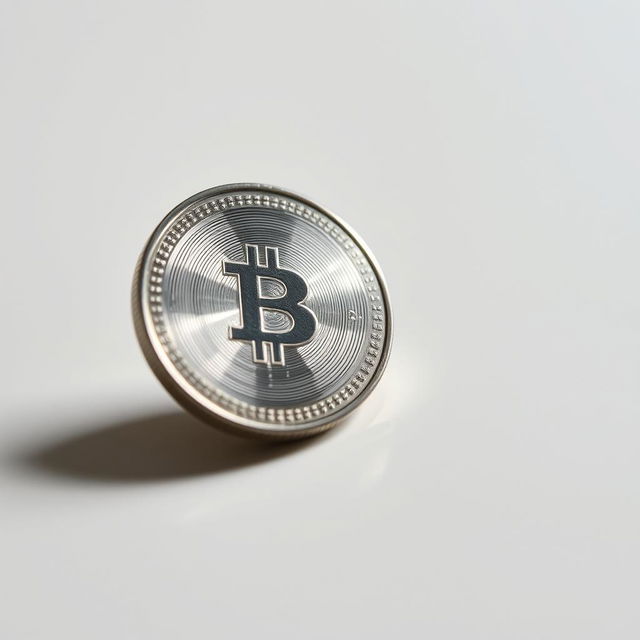 A close-up shot of a shiny silver coin spinning on a flat surface, with reflections of light capturing its metallic texture