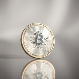 A close-up shot of a shiny silver coin spinning on a flat surface, with reflections of light capturing its metallic texture