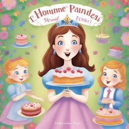 A high-quality, colourful image in the style of a children's book cover, featuring a surprised princess holding a cake that looks appealing but has a bitter expression, indicating it was meant to be sweet