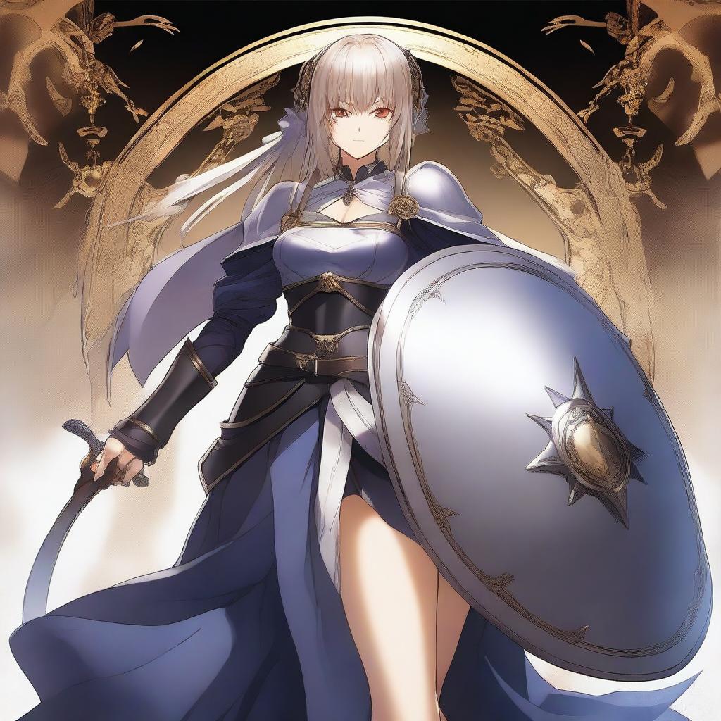 A high-quality digital art illustration of a 'Shielder' servant from the Type-Moon's Fate series