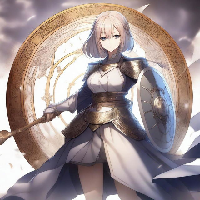 A high-quality digital art illustration of a 'Shielder' servant from the Type-Moon's Fate series