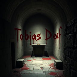 A dark and eerie church basement with stone walls