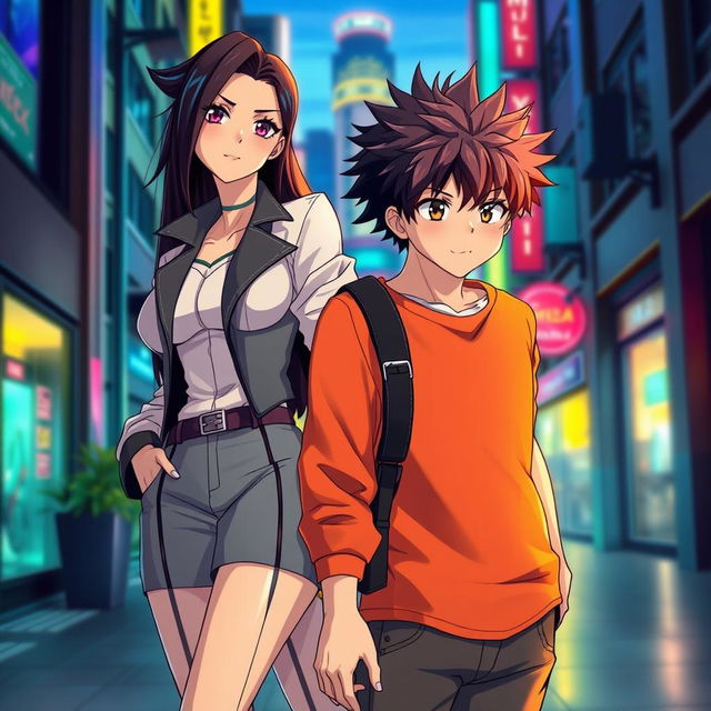 An alpha woman and an omega man in an anime style, showcasing their unique dynamics and personalities