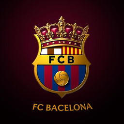 A luxurious, ornate logo of FC Barcelona featuring an extravagant royal crown atop the traditional Barcelona shield