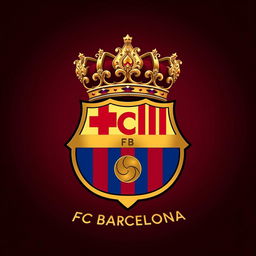 A luxurious, ornate logo of FC Barcelona featuring an extravagant royal crown atop the traditional Barcelona shield
