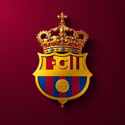 A luxurious, ornate logo of FC Barcelona featuring an extravagant royal crown atop the traditional Barcelona shield