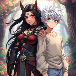 An epic anime illustration depicting an Alpha female and an Omega male, showcasing their distinct characteristics