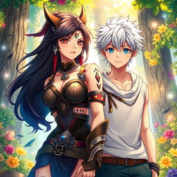 An epic anime illustration depicting an Alpha female and an Omega male, showcasing their distinct characteristics