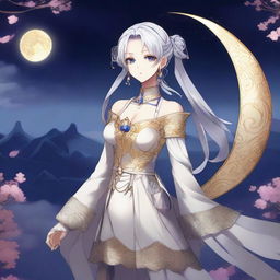 A high-quality digital art illustration of a 'Moon Cancer' servant from the Type-Moon's Fate series