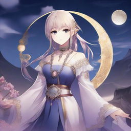 A high-quality digital art illustration of a 'Moon Cancer' servant from the Type-Moon's Fate series