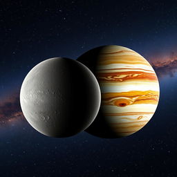 A stunning visual representation of Mercury and Jupiter in a cosmic landscape