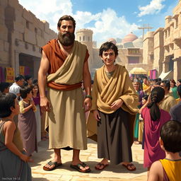 An artistic depiction of Pablo and Bernabé from the biblical passage Hechos 14:12