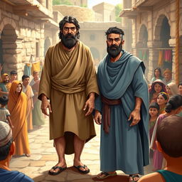 An artistic depiction of Pablo and Bernabé from the biblical passage Hechos 14:12